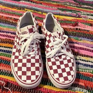 Maroon checkered print vans